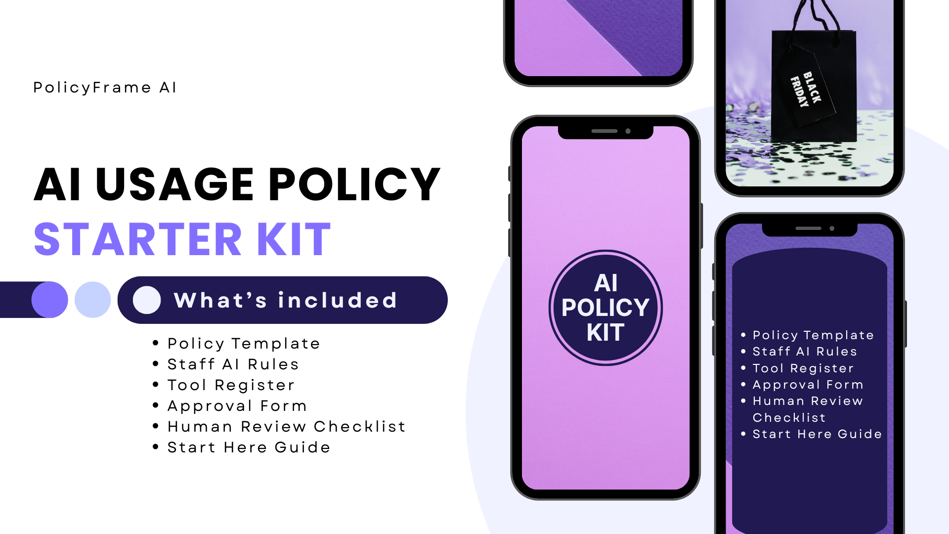 AI Usage Policy Starter Kit template bundle mockup by PolicyFrame AI